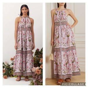 Hannah Artwear Ari 100% Linen Floral Maxi Dress Tiered Pink 1 / Small Aurora
